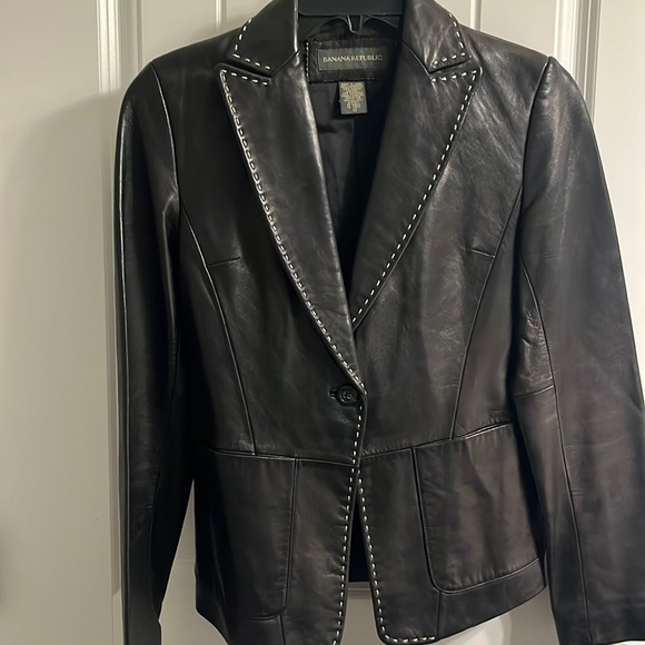 Banana Republic Leather Stitch Detail Moto Blazer/Jacket fit XS - Picture 15 of 17